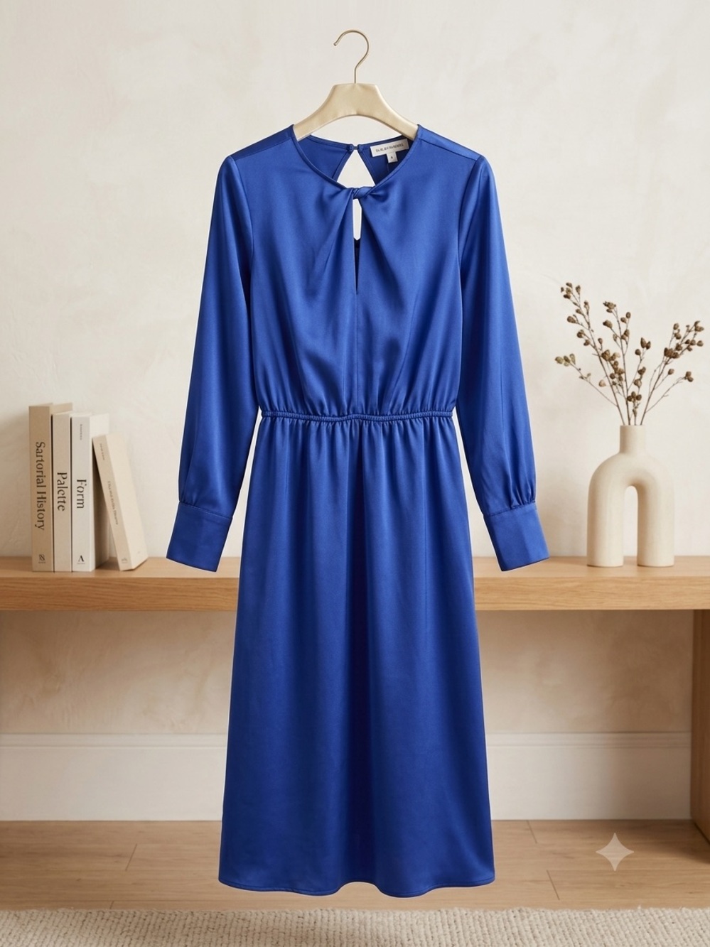 H&M Royal Blue Long-Sleeve Midi Dress with Keyhole